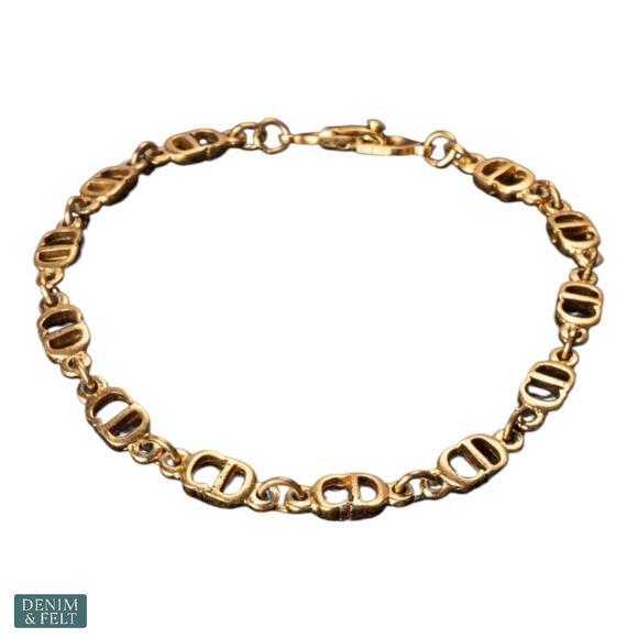 Christian Dior Vintage Gold Plated CD Logo Link Chain Bracelet Signed - Picture 3 of 10